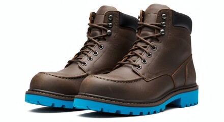 Stylish Brown Leather Boots with Blue Soles Men s Fashion Footwear Casual Work Boots