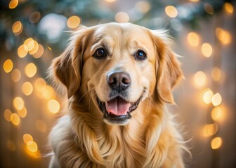 Adorable Golden Retriever Dog Portrait, Happy Pet Canine Friend, Domestic Animal