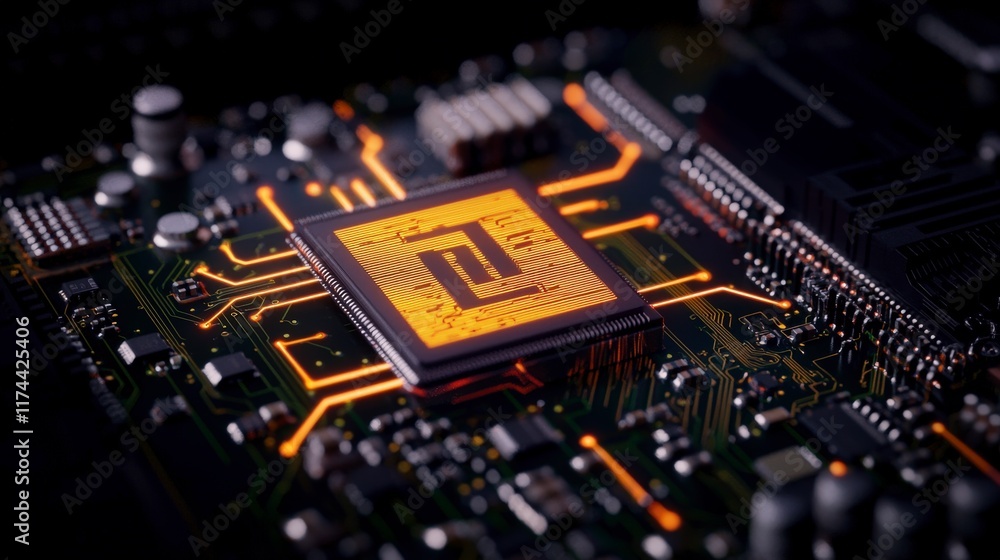 Poster futuristic motherboard cpu microchip data flow technology circuit board innovation d