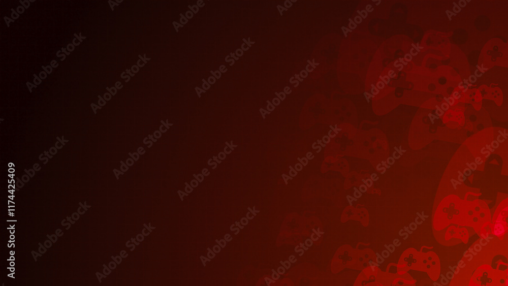 Poster red game controller shapes are moving from the bottom right of a gradient grid abstract background, 