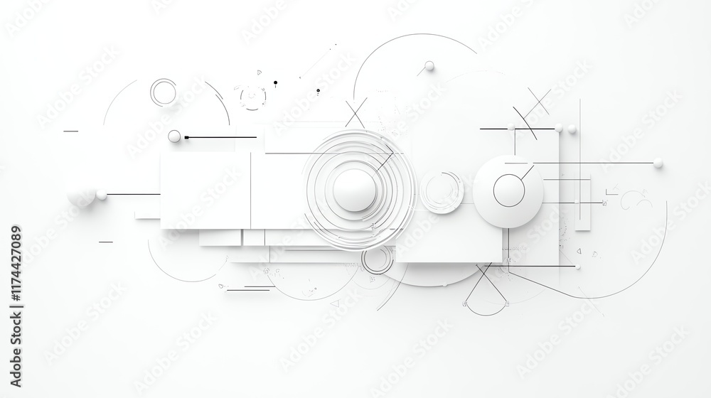 Poster abstract white geometric shapes on a minimalist background, creating a modern and sleek visual art p