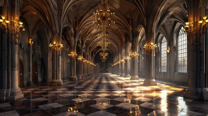 Obraz premium Fantasy medieval Great Hall in the royal palace.