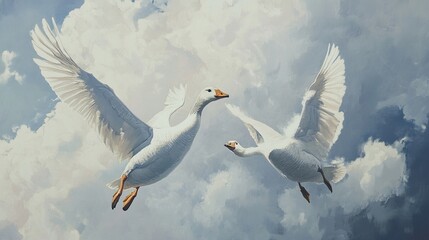 Fototapeta premium White Geese in Flight: A Stunning Nature Painting