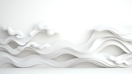 Abstract white wave pattern with smooth curves and shadows, creating a minimalistic and elegant design element on a neutral background.