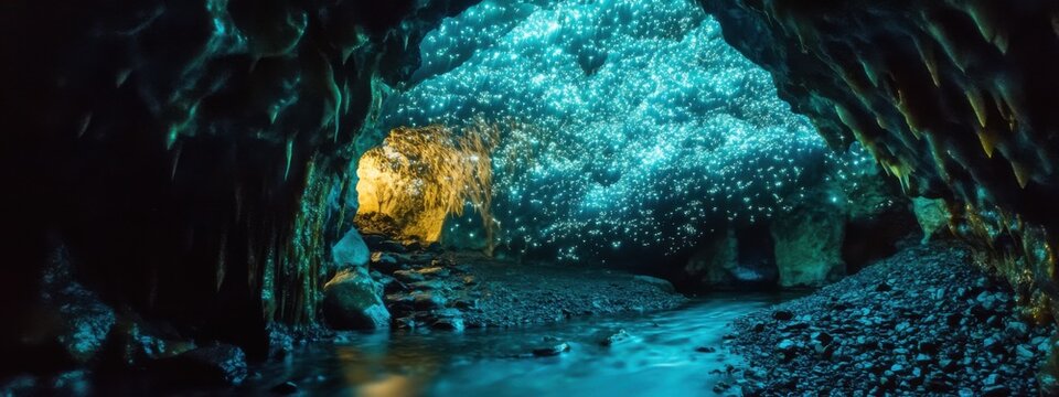 The ethereal beauty of the glowworm caves in Waitomo, New Zealand, Cave scene