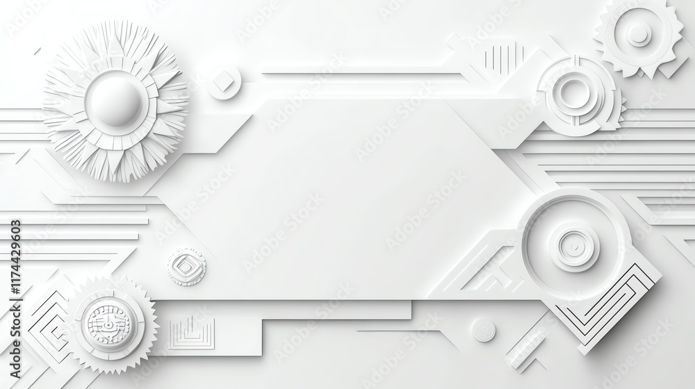 Poster white abstract geometric background with embossed circles and lines, perfect for technology or desig