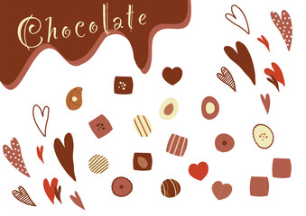 可愛いチョコレートの手描き風のイラストセット
