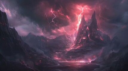 Dramatic Thunderstorm with Lightning Over Mountain Range