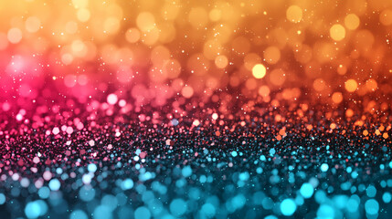 Abstract vibrant bokeh background with glitter texture, colorful lights, gradient, sparkles, and glow.