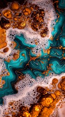 Fototapeta premium Abstract Teal Blue Gold Glitter Acrylic Pour Painting Texture Background