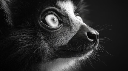 A portrait of a Lemur Catta, with its striking eyes and iconic black-and-white fur, photographed in the wild, radiating natural beauty and raw authenticity.