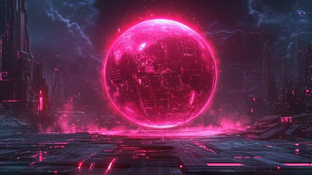 Futuristic Glowing Orb Over Metallic Platform