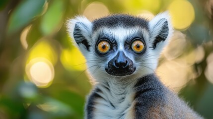 A raw portrait of a Lemur Catta, with close attention to its textured fur and expressive eyes, standing out in its natural environment with wild charm.