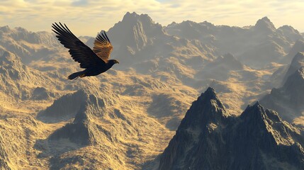 Majestic Eagle Soaring Over a Breathtaking Mountain Range