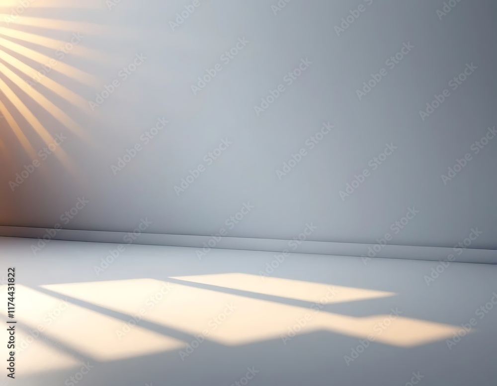 Poster sunlight illuminates empty room casting window shadows