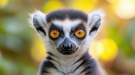 Obraz premium A stunning portrait of a Lemur Catta, featuring its expressive eyes and soft fur, standing out in a raw, natural background, highlighting its curious nature.