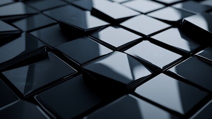 A modern polished triangular tile design with glossy black block elements