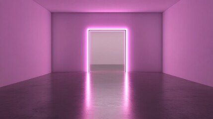Pink Neon Doorway in Minimalist Room Setting