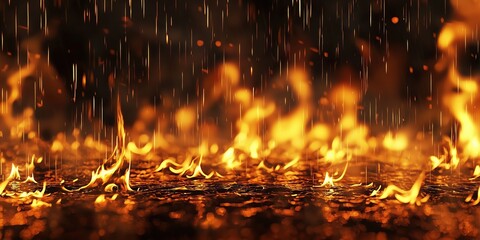 Fire and rain, the fire flames are extinguished by the rain