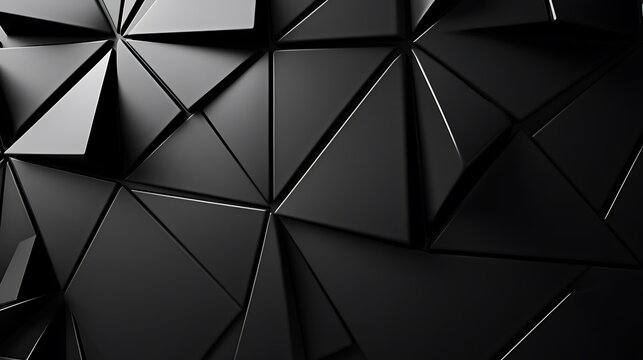 A modern semigloss triangular tile wall with 3D black block accents and sleek finishes
