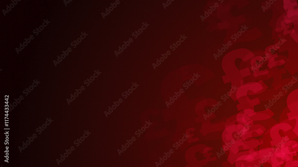 Poster red pound symbol shapes are moving from the bottom right of a gradient grid abstract background, hor