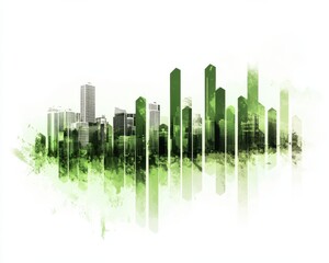 A modern city skyline blended with green elements, symbolizing sustainability.