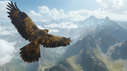 Majestic Eagle Soaring Above the Mountainous Landscape