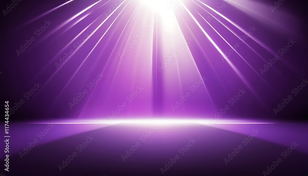 Poster purple abstract background with light rays illuminating stage