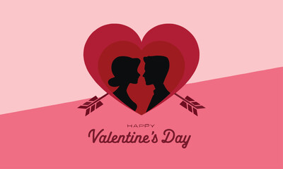 Valentine's Day background vector silhouette of a couple in a heart is easily editable.
