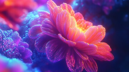 Radiant fractal blooms glowing in vibrant neon hues with a space backdrop