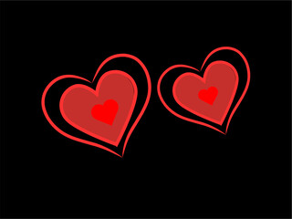 A striking design featuring two intertwined red hearts with bold outlines against a black background. Perfect for expressing love, romance, or Valentine’s Day themes in creative projects.

