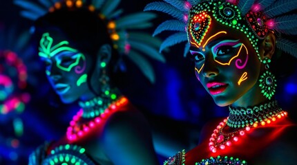 Neon-Lit Carnival Performers in Glow-in-the-Dark Costumes