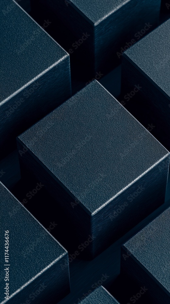 Poster abstract dark blue 3d cubes geometric pattern tech background minimalist design
