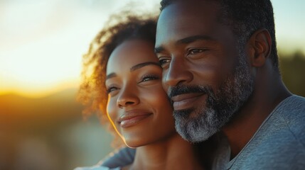 Happy couple dreaming of their new home, gazing into the future with excitement and love, capturing a perfect moment of hope and togetherness.