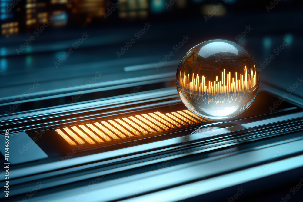 Poster luminous globe icon symbolizing data visualization and technology trends