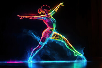 Colorful Digital Silhouette of a Dancing Ballerina in Light Artistic Style