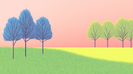 Obraz premium Serene Digital Painting: Pastel Trees Gracefully Stand in a Gentle Spring Landscape. AI Generated