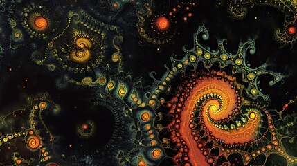 Hypnotic fractal patterns glowing with neon energy in deep space