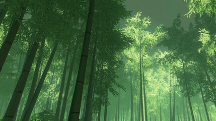 Fototapeta premium Sunlight Breaking Through Dense Bamboo Forest