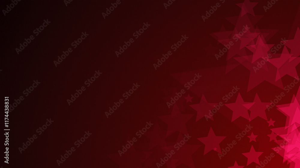Poster red star shapes are moving from the bottom right of a gradient grid abstract background, horizontal 