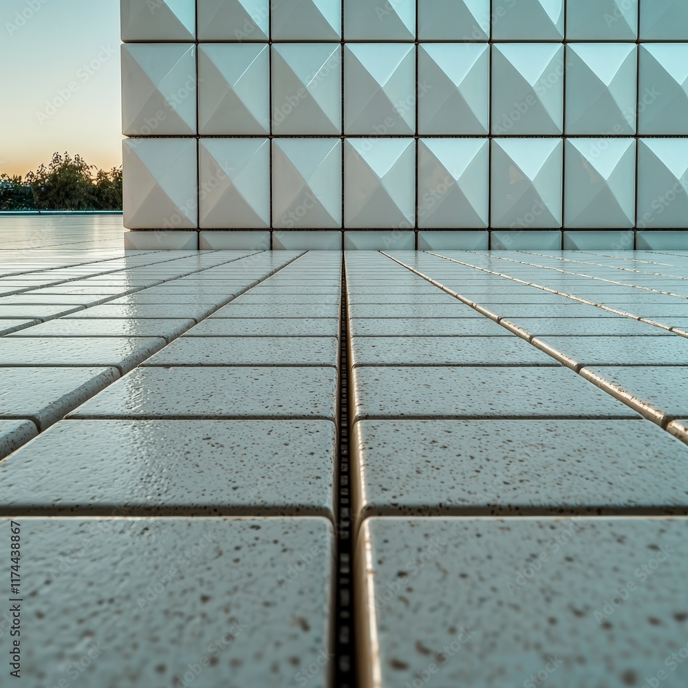 Poster futuristic white tile architecture background modern 3d render