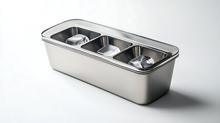 A silver tray with three bowls of ice in it