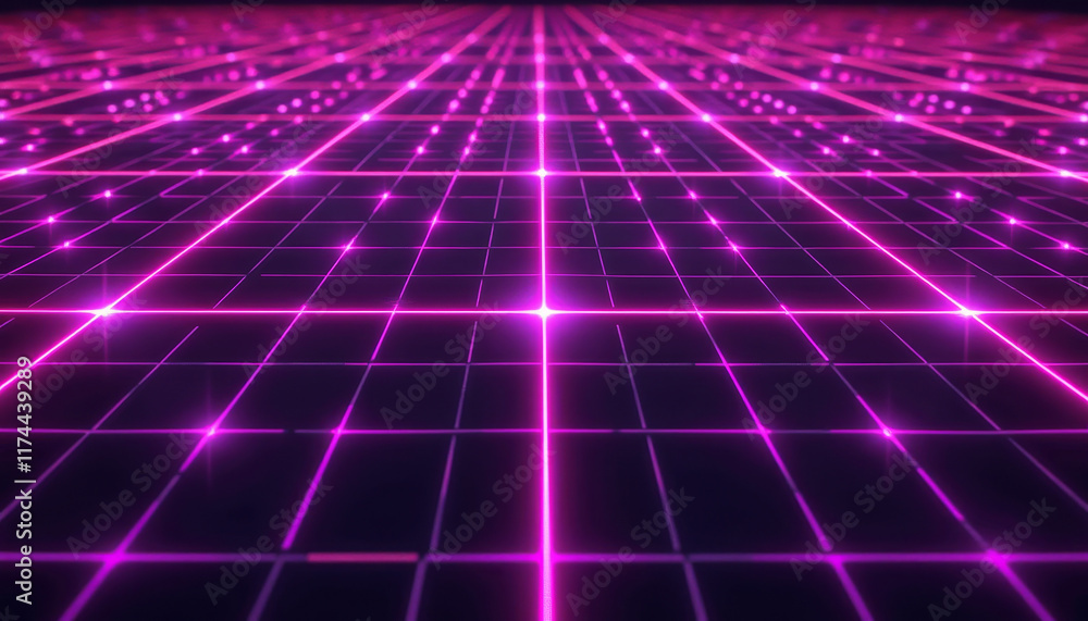 Poster purple neon grid with symmetrical patterns