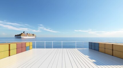 cargo management transportation coordination Cargo ship at sea with colorful containers on deck.