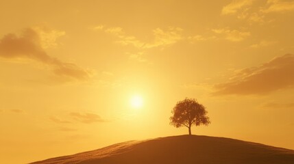 Obraz premium Tranquil Scene of a Tree Against a Golden Sky