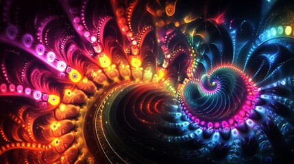 Vibrant neon fractals morphing into cosmic structures under a dark sky