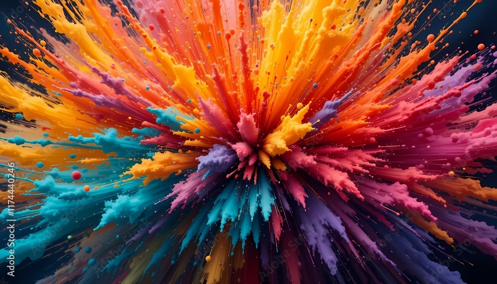 Poster vibrant color explosion: a dynamic burst of hues and textures