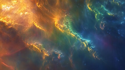 Obraz premium Iridescent neon fractals blending seamlessly with cosmic clouds in space