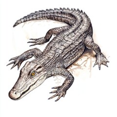 Fototapeta premium Realistic Illustration of a Crocodile with Detailed Texture and Dynamic Pose on White Background