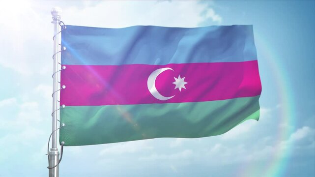 Seamless Loop Of Azerbaijan Flag Side view In sunset blue sky